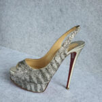 Christian Louboutin Size38 Lady Peep Sling 150 Silver/Light Gold Glitter Sirene Shoes #YTTU-5 - Image 6
