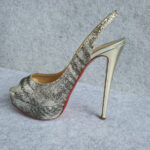 Christian Louboutin Size38 Lady Peep Sling 150 Silver/Light Gold Glitter Sirene Shoes #YTTU-5 - Image 3