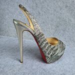 Christian Louboutin Size38 Lady Peep Sling 150 Silver/Light Gold Glitter Sirene Shoes #YTTU-5 - Image 4