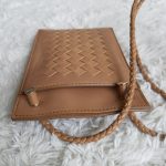 Bottega Veneta ID Card Holder & Lanyard Brown Woven Lambskin With Gold Hardware #URKK-3 - Image 7