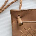 Bottega Veneta ID Card Holder & Lanyard Brown Woven Lambskin With Gold Hardware #URKK-3 - Image 11