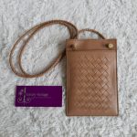 Bottega Veneta ID Card Holder & Lanyard Brown Woven Lambskin With Gold Hardware #URKK-3 - Image 2