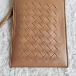 Bottega Veneta ID Card Holder & Lanyard Brown Woven Lambskin With Gold Hardware #URKK-3 - Image 4