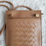 Bottega Veneta ID Card Holder & Lanyard Brown Woven Lambskin With Gold Hardware #URKK-3 - Image 3