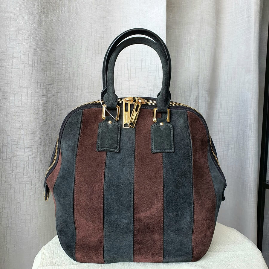 Burberry Orchard Tote Black/Maroon Suede Leather With Gold Hardware #SKCR-2