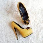 Giuseppe Zanotti Size 37 Peeptoe Yellow Suede With Crystal Detail Shoes #SCSO-9
