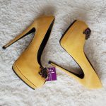 Giuseppe Zanotti Size 37 Peeptoe Yellow Suede With Crystal Detail Shoes #SCSO-9 - Image 3