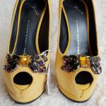 Giuseppe Zanotti Size 37 Peeptoe Yellow Suede With Crystal Detail Shoes #SCSO-9 - Image 6