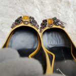 Giuseppe Zanotti Size 37 Peeptoe Yellow Suede With Crystal Detail Shoes #SCSO-9 - Image 8