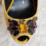 Giuseppe Zanotti Size 37 Peeptoe Yellow Suede With Crystal Detail Shoes #SCSO-9 - Image 7