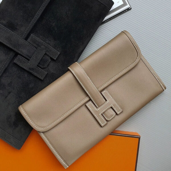 Hermes Jige Wallet Etoupe Swift Leather With Palladium Hardware #CSUE-3