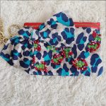 Lanvin Wristlet Clutch Multicolor Printed Fabric With Beads And Gold Hardware #GLUYK-26