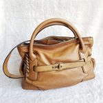 Burberry 2Way Bag Brown Leather With Gold Hardware #KSRY-3