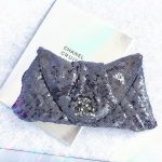 Chanel Clutch Black/Blue Sequine/Beads and Black Hardware #YKCS-10