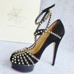 Charlotte Olympia Pumps Size37.5 Black Suede Leather with Stud Details Shoes #GLYYY-1