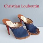 Christian Louboutin Peeptoe Pump Sz40 Blue/brown Suede Leather #STTL-6