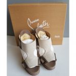 Christian Louboutin Peeptoe Size 40 Brown/beige Canvas With Leather #STTL-5