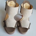 Christian Louboutin Peeptoe Size 40 Brown/beige Canvas With Leather #STTL-5 - Image 4