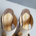 Christian Louboutin Peeptoe Size 40 Brown/beige Canvas With Leather #STTL-5 - Image 7