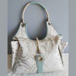 Escada Hobo White/Blue Canvas With Leather And Silver Hardware #UTEL-10