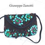 Giuseppe Zanotti Clutch/Shoulder Bag Black Suede Leather with Beads Details #TCLY-1