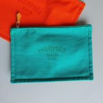 Hermes Bain Pouch Green Cotton with Palladium Hardware #TLRK-73