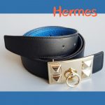 Hermes CDC Reversible Belt SZ95 Black/Blue Box Leather With Togo Leather And Gold Hardware #STLC-18