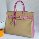 Hermes HSS Birkin 35 Etoupe/Purple Mysore Leather with Palladium Hardware #TCKY-3