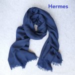 Hermes Plain H Stole Navy Blue Wool/Cashmere #TCOR-4