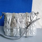 Prada 2way Bag Metallic Silver Lambskin With Saffiano Leather And Silver Hardware #CEOL-43