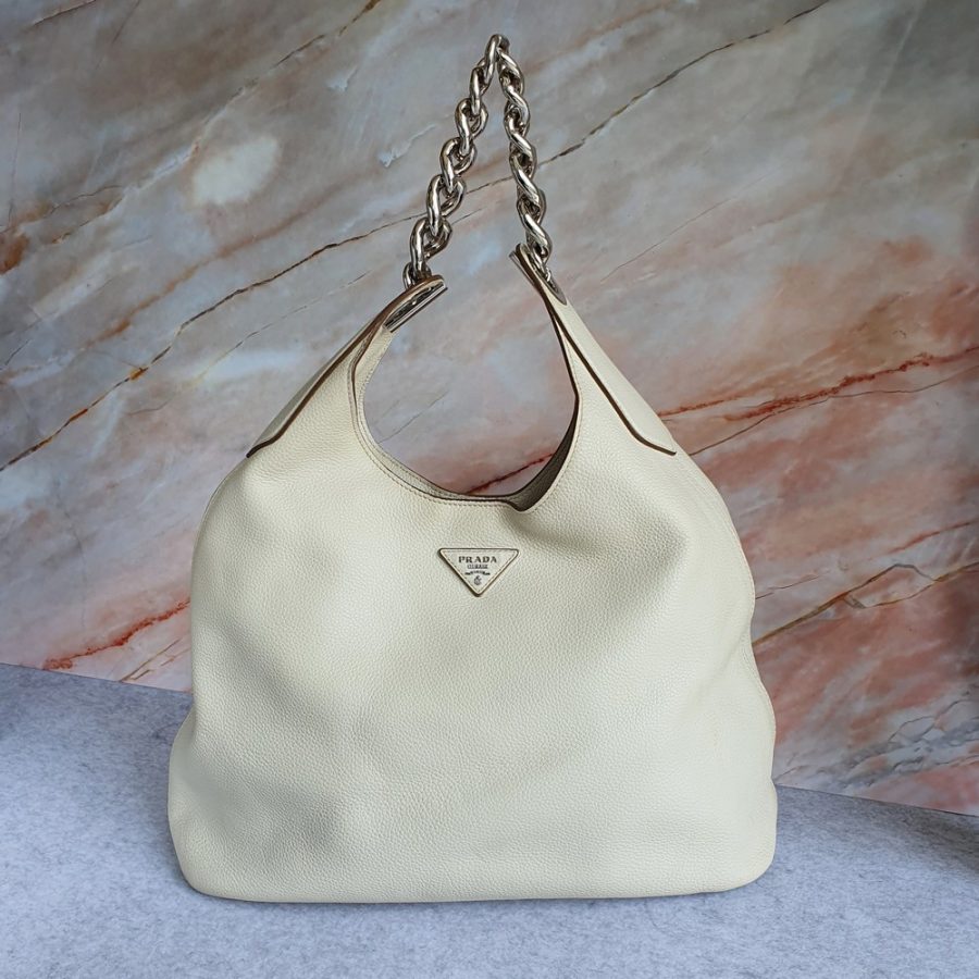 Prada Hobo White Calf Leather with Silver Hardware Bag #GLYSC-1 – Luxuy  Vintage