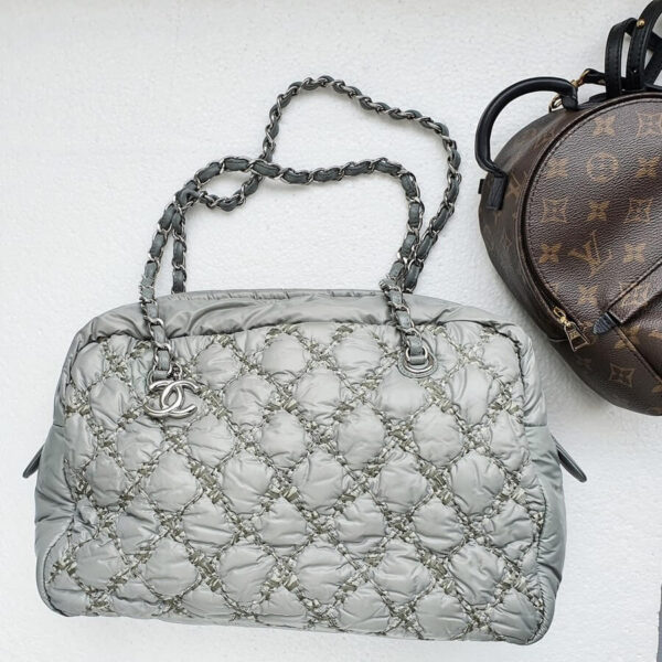 Chanel Camera Bag Quilted Bubble Nylon with Tweed Stitching Leather and Silver Hardware #TYCC-2