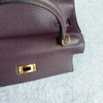 Hermes Kelly 28 Raisin Dark Purple Clemence Leather with Gold Plated Hardware #TYKU-1 - Image 4