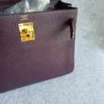 Hermes Kelly 28 Raisin Dark Purple Clemence Leather with Gold Plated Hardware #TYKU-1 - Image 6