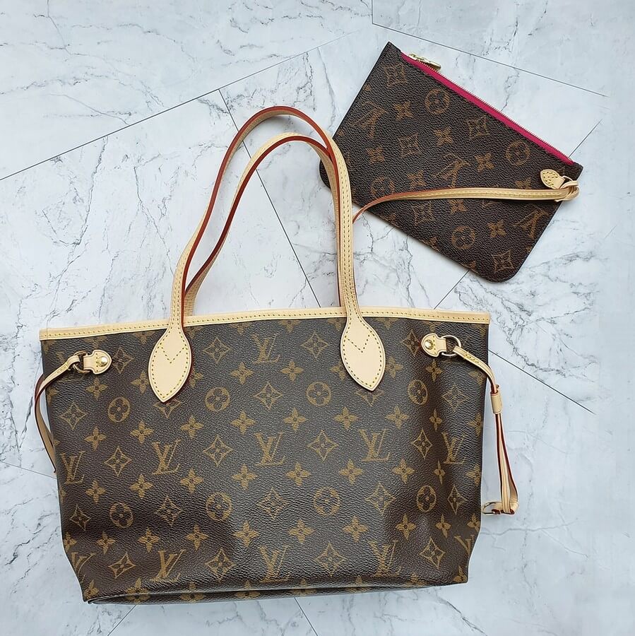 LV Neverfull PM Monogram Canvas with Leather and Gold Hardware #TSLK-1