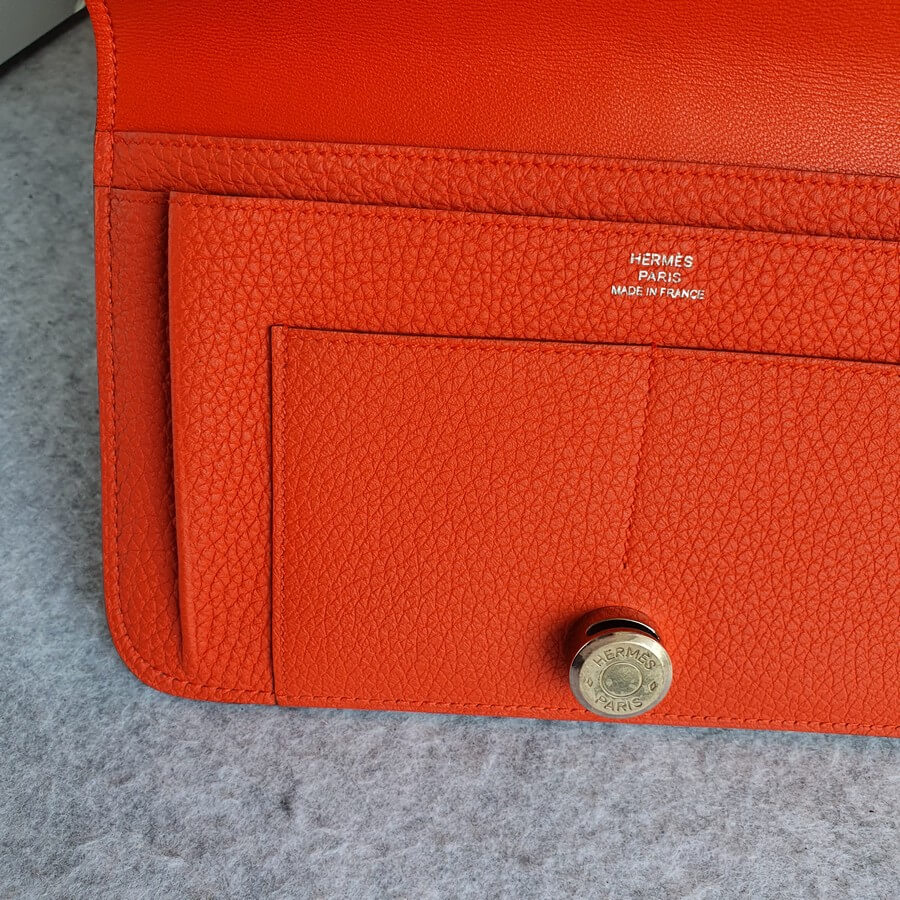 Hermès Orange H Togo Dogon Compact Wallet Palladium Hardware, 2008
