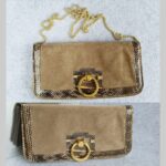 Jimmy Choo Clutch Brown Suede Leather with Python Skin and Gold Plated Hardware #TYKL-29