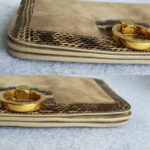 Jimmy Choo Clutch Brown Suede Leather with Python Skin and Gold Plated Hardware #TYKL-29 - Image 11
