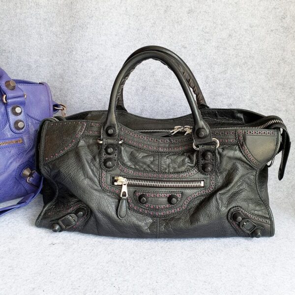 Balenciaga Part Time Black Lambskin with Giant Cover Stud and Silver Hardware #TTLR-13