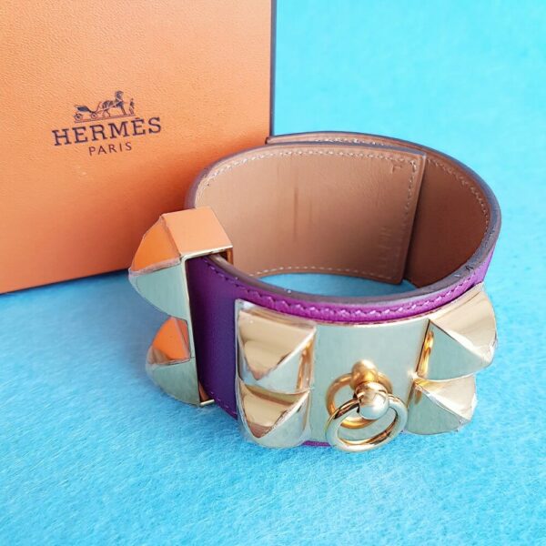 Hermes CDC Bracelet Anemone Purple Swift Leather With Gold Plated Hardware #KYOK-4