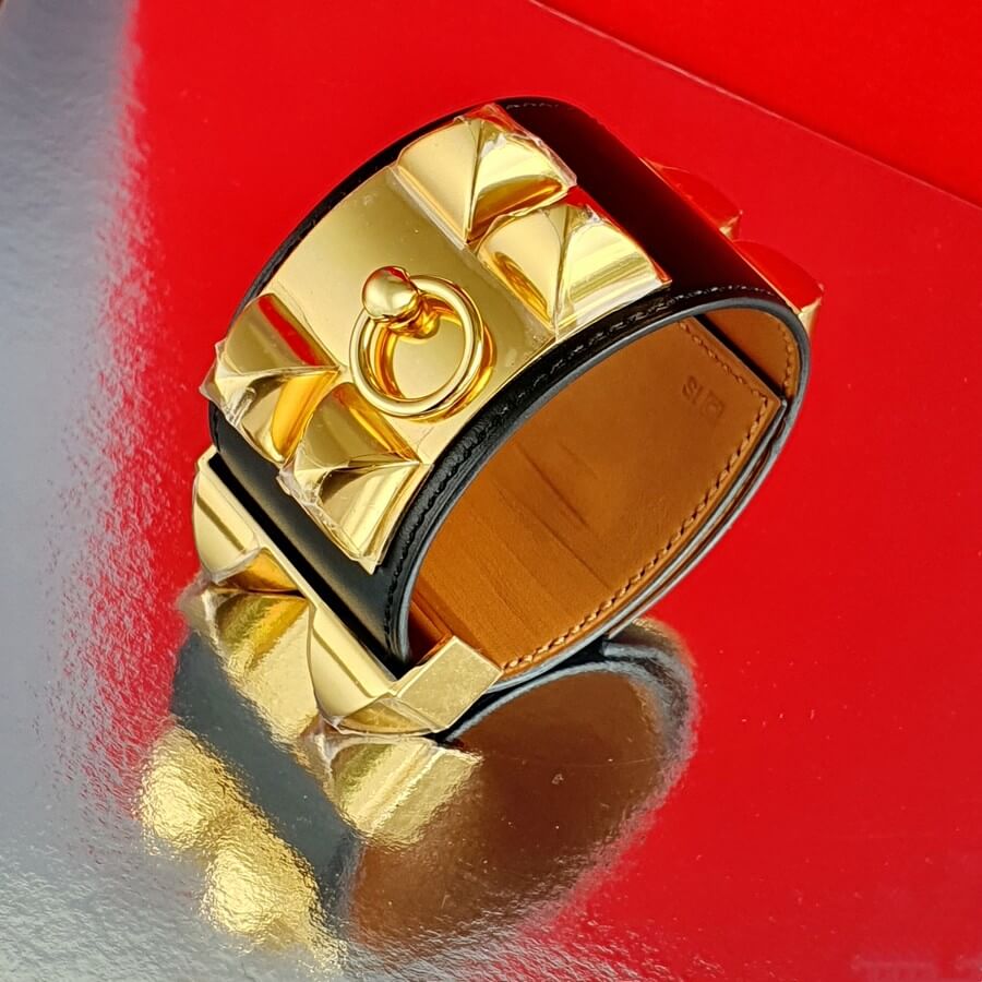 Hermes CDC Bracelet Black Swift Leather With Gold Plated Hardware #TTCC-3