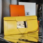 Hermes Goodlock Clutch Soliel yellow Box leather with Palladium Hardware #CSCC-2