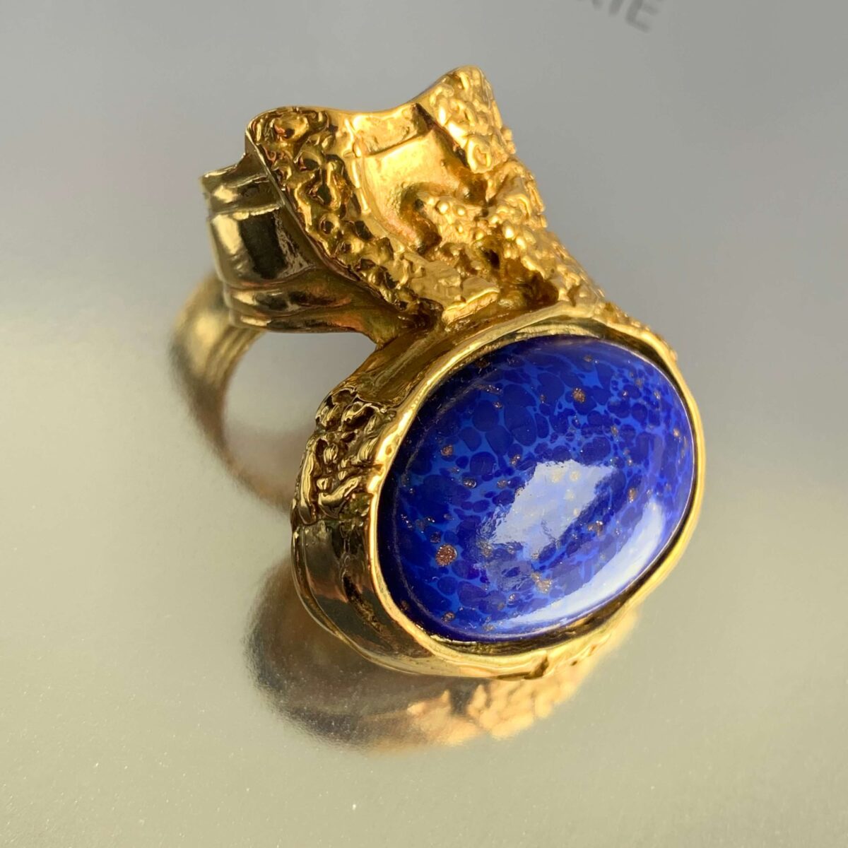 YSL Sz6 Arsty Ring Blue Lapis Stone wIth Gold Plated Hardware #KYYT-13
