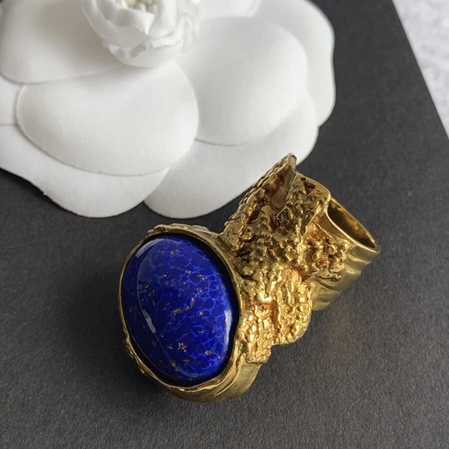 YSL Sz7 Arsty Ring Blue Lapis Stone wIth Gold Plated Hardware #KYYT-15