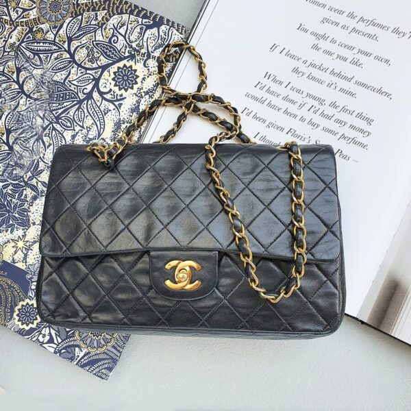 Chanel Vintage Medium Flap Black Lambskin with Gold Hardware #TOKC-1