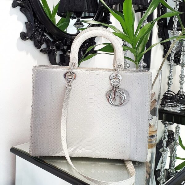 Dior Lady Dior Large Off White/Grey Snake Skin with Silver Hardware #TOOK-7