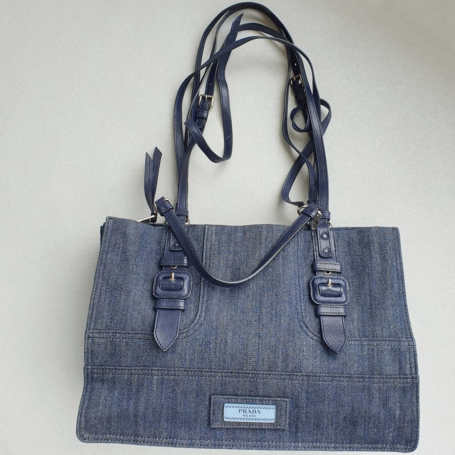 Prada 1BG Etoquette 2Way-bag Blue Denim with Leather and Silver Hardware #TOOS-2