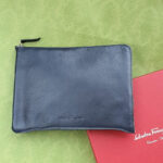 Salvatore Ferragamo Clutch Black/Dark Grey Leather with Silver Hardware #TOSU-4