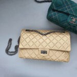 Chanel 2.55 Double Flap Gold Aged Calfskin with Ruthenium Hardware #TRLT-1