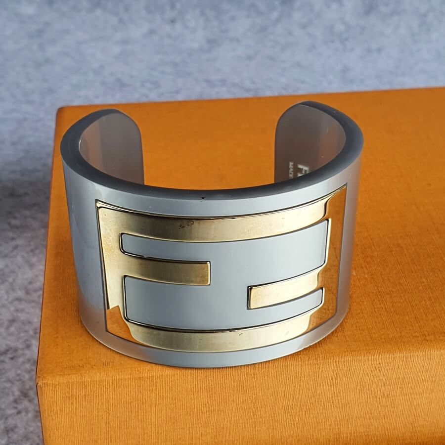 Fendi Cuff Grey Resin with Gold Plated Hardware #TRUS-19